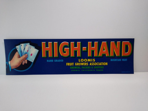 High Hand Playing Cards 4 Aces Fruit Crate Label Original Vintage 1960's Unused