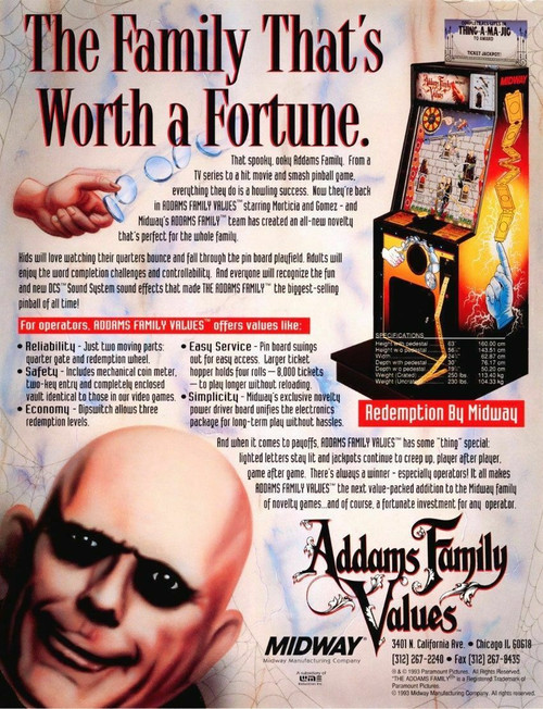 Addams Family Values Arcade FLYER Uncle Fester Halloween Horror Artwork Sheet