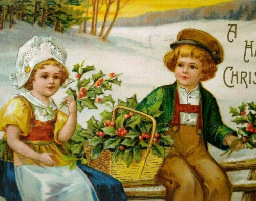 Christmas Postcard Unsigned Ellen Clapsaddle Children Seat On Bench Series 912