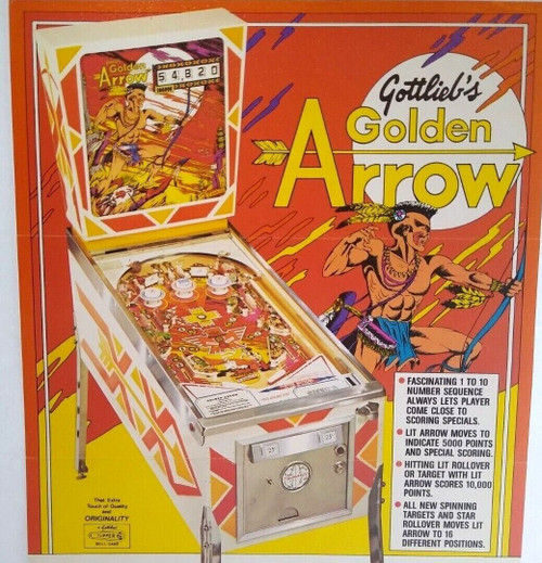 Golden Arrow Pinball Machine Flyer Vintage Gottlieb Game Artwork 8.5" x 11"