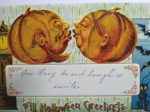 Antique Halloween Postcard Gottschalk Kissing Goblins Bats Black Cat Series 2276