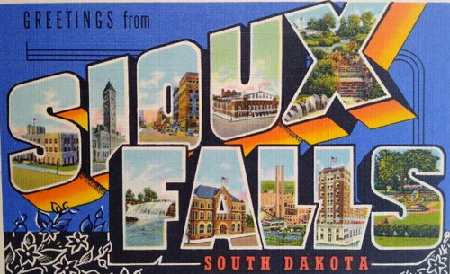 Greetings From Sioux Falls South Dakota Large Big Letter Postcard Linen Unused