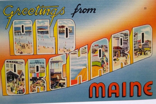 Greetings From Old Orchard Maine Large Big Letter Postcard Linen Unused Vintage