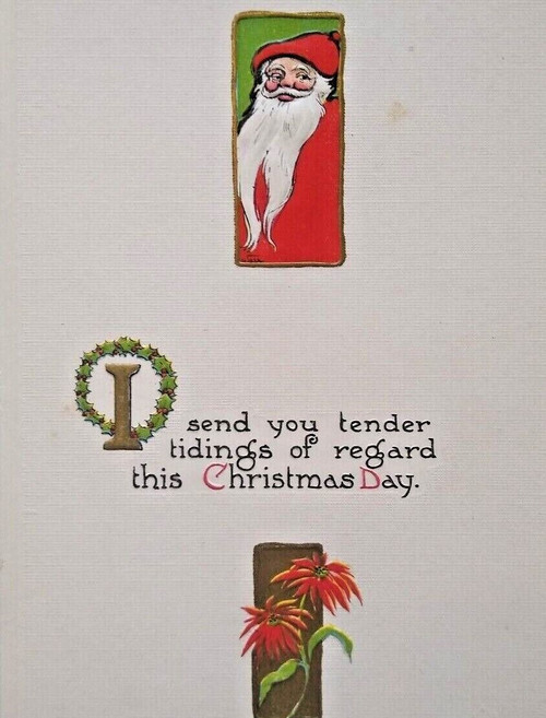 Santa Claus Long Beard Postcard Christmas Poinsettias 1912 Bergman 7003 Unused