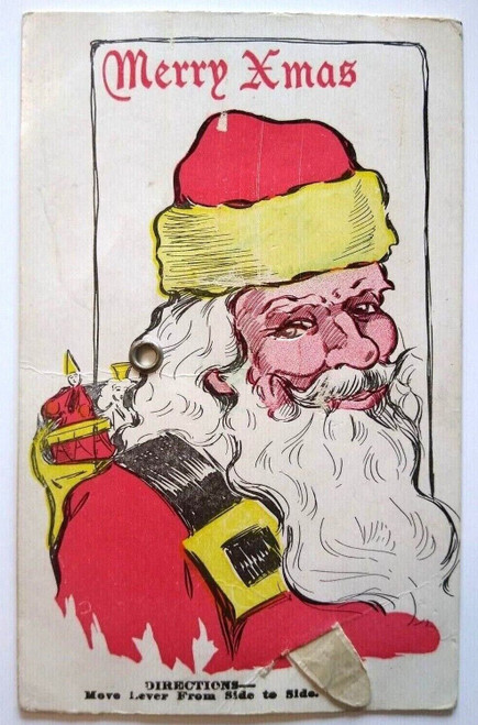 Santa Claus Winking Eye Mechanical Christmas Postcard Haviland Undivided Unused