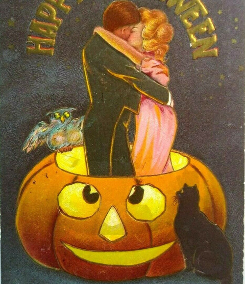 Original Halloween Postcard Kissing Couple Sanders 1909 Series 240 Syracuse NY