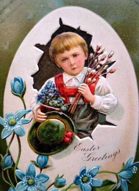 Easter Postcard Fantasy Irish Boy Inside Cracked Egg PFB 6727 Germany 1910