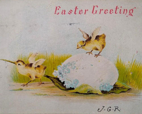 Easter Postcard Baby Chicks Moving Egg With Leaf Series 1023 Mendota IL 1906