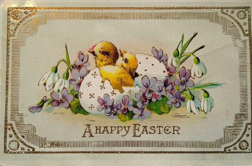 Easter Postcard Baby Chicks Eggs Flowers Vintage Gel 1922 Series B1323 Germany