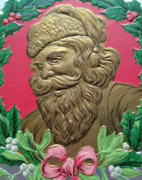 Vintage Santa Claus Christmas Postcard P Sander Gold Faced Saint Nick Embossed