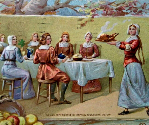 Thanksgiving Postcard Pilgrims At Dinner Atlantic City NJ 1911 Original Antique