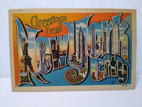 Greetings From New York City NY Large Big Letter Postcard Linen 1943 Manhattan