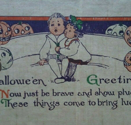 Antique Halloween Postcard Everett Studios Children Goblin Pumpkins Original