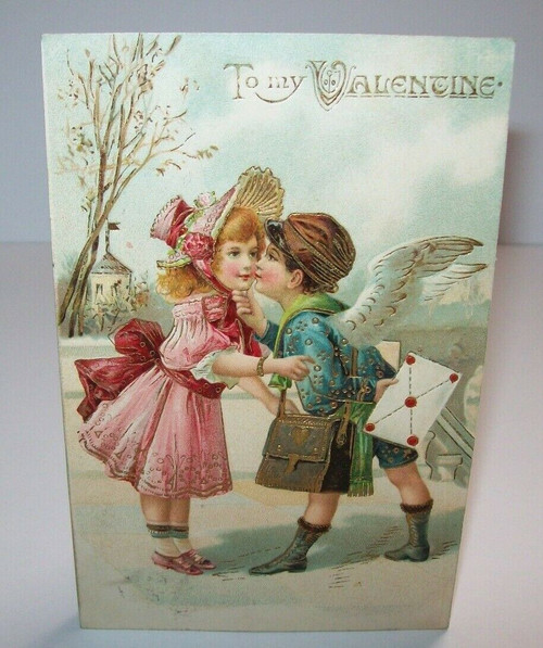 Vintage Valentines Day Postcard Angel Boy With Wings 6217 6221 Embossed German