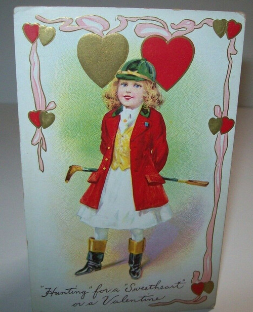 Valentines Day Postcard Horseback Riding Girl Sweetheart 313 E Unused Vintage