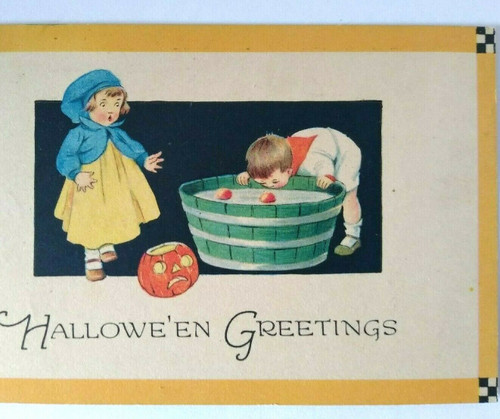 Vintage Halloween Postcard Gibson Children Checkered Corners 1922 Montrose PA