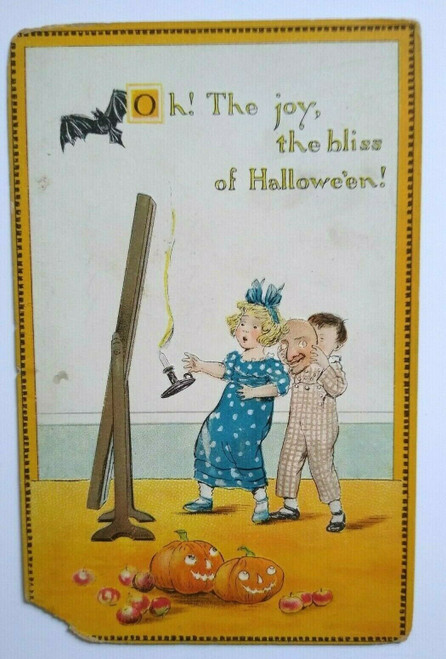 Original Halloween Postcard Tucks Oh The Joy Bliss Series 190 Flying Bat Pumpkin