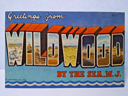 Greetings From Wildwood By The Sea New Jersey Postcard Large Letter Beach Town