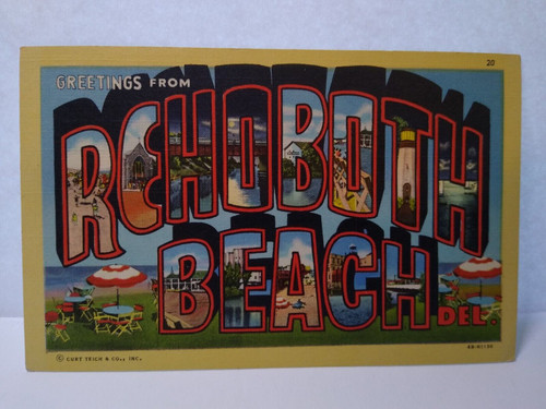 Greetings From Rehoboth Beach Delaware Large Big Letter City Town Postcard Linen