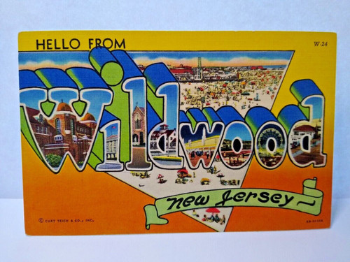 Greetings Hello From Wildwood New Jersey Postcard Large Letter Beach Town NJ