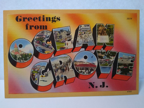 Greetings From Ocean Grove New Jersey Postcard Large Big Letter Beach Town Linen