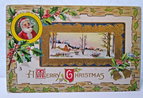 Santa Claus Smoking Pipe Christmas Postcard Lions Head ML Jackson 1911 Ithaca NY