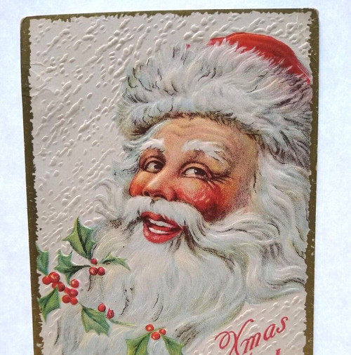 Santa Claus Long Beard Embossed Christmas Postcard Series 2000 Vintage Unused