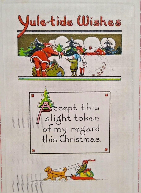 Yuletide Wishes Elf On Dog Sled Santa Claus Christmas Postcard 9004 Bergman 1913
