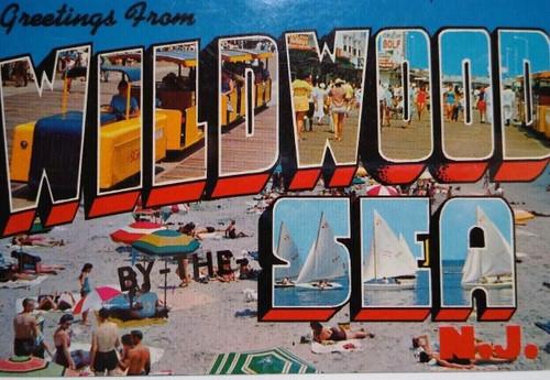 Wildwood By The Sea New Jersey Shore Postcard Large Letter Tram Cars Beach Town