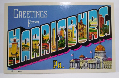 Greetings From Harrisburg PA Pennsylvania Large Big Letter Postcard Unused