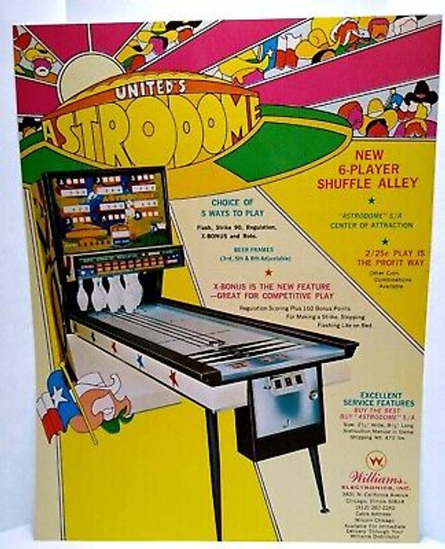 Astrodome Arcade Flyer 1972 Shuffle Alley Artwork Original NOS United 8.5" x 11"