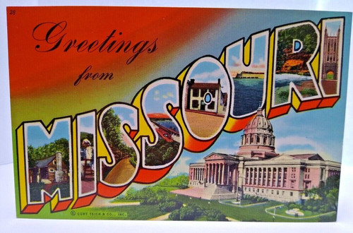Greetings From Missouri Large Big Letter Postcard Chrome Vintage MO Curt Teich