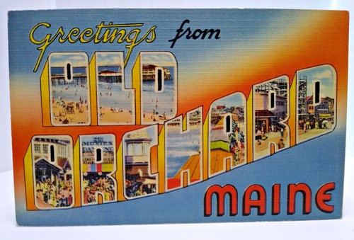 Greetings From Old Orchard Beach Maine Large Big Letter Postcard Linen Unused