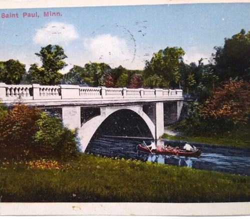 St Paul Minnesota Postcard Phalen Park And Bridge People On Canoe Boat 1915