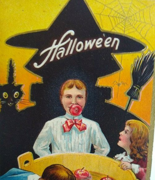 Vintage Halloween Postcard Nash Shadow Witch Embossed Series 2 Ducking Apples