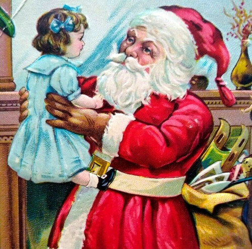 Christmas Postcard Santa Claus Holds Girl Embossed Stecher 227 Original 1911