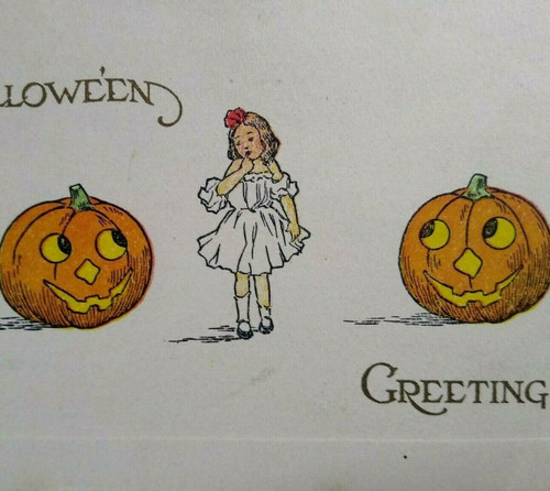 Antique Halloween Postcard Gibson Girl & Two Big JOL Pumpkins Washington DC 1911