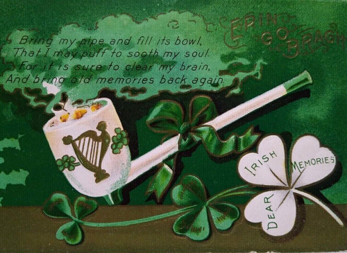 St Patrick's Day Postcard Erin Go Bragh Irish Memories Pipe Harp 1909 Series 2