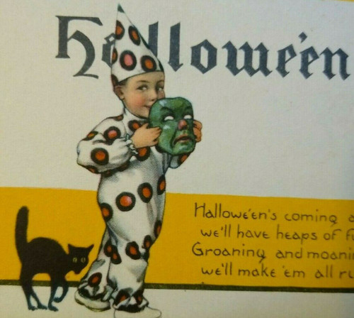 Vintage Halloween Postcard Nash Series 38 Unused Green Face Mask Boy In Costume