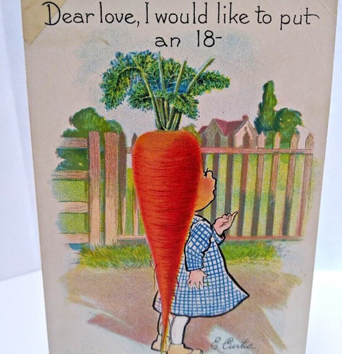 Fantasy Postcard Tuck E Curtis Carrot Head Anthropomorphic Garden Patch Series