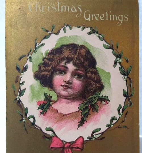 Christmas Postcard Greetings Girl Holly Leaves Series 4709 Vintage Original