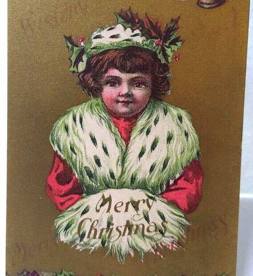 Christmas Postcard Merry Greetings Girl With Muff Fur Coat Series 4709 Vintage