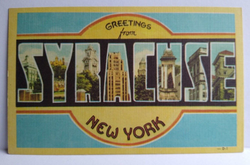 Greetings From Syracuse New York Large Big Letter City Postcard Linen Dexter NY