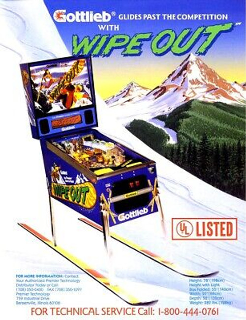 Wipe Out Pinball Flyer Original 1993 Snowboard Winter Sports Theme 8.5" x 11"