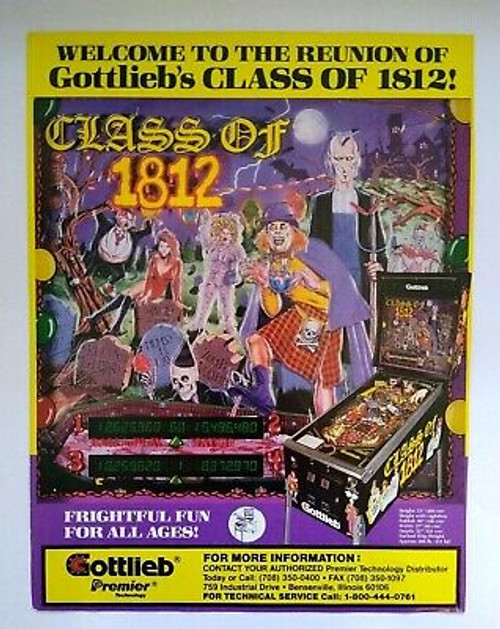 Class Of 1812 Pinball AD Original Vintage 1991 Magazine Art 8.5" x 11" Retro