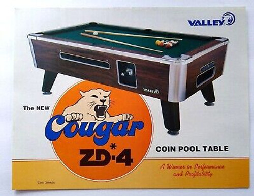 Vally Cougar ZD-4 Vintage Pool Table Flyer Original 8.5" x 11" Artwork Promo