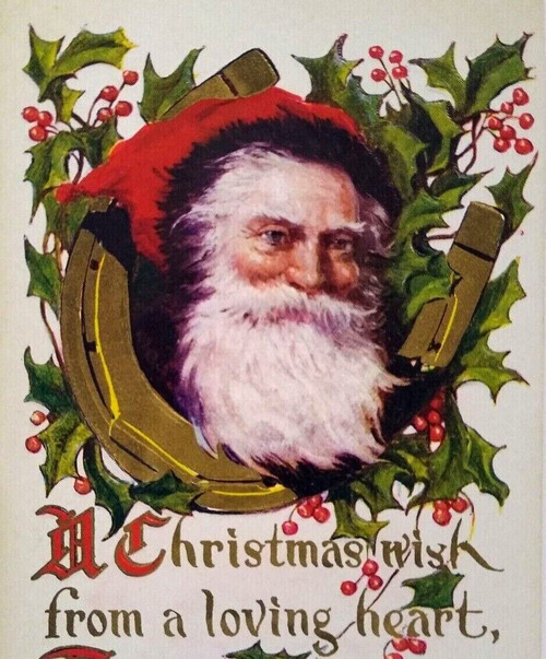 Santa Claus Christmas Postcard Saint Nick Holly Leaves Embossed Series 79