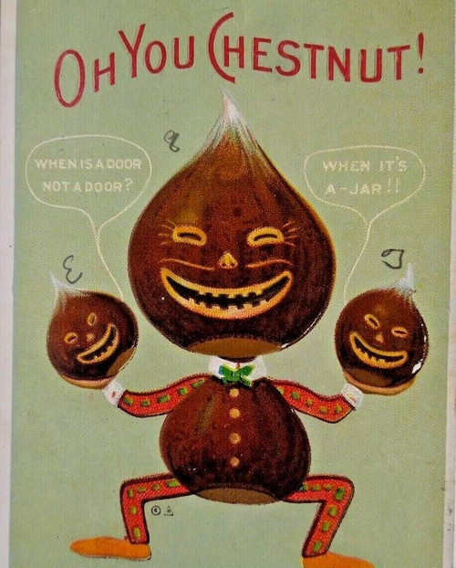 Halloween Postcard Fantasy Anthropomorphic Dressed Chestnut Monster Goblin JOL