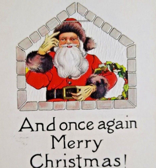 Santa Claus Postcard Christmas 1917 Saint Nick Behind Brick Window Series C-201