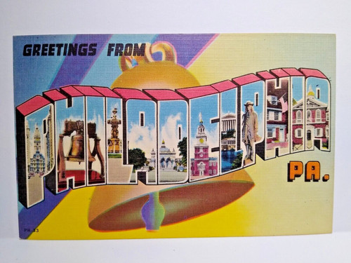 Philadelphia PA Postcard Large Letter Greeting From Pennsylvania Linen Unused